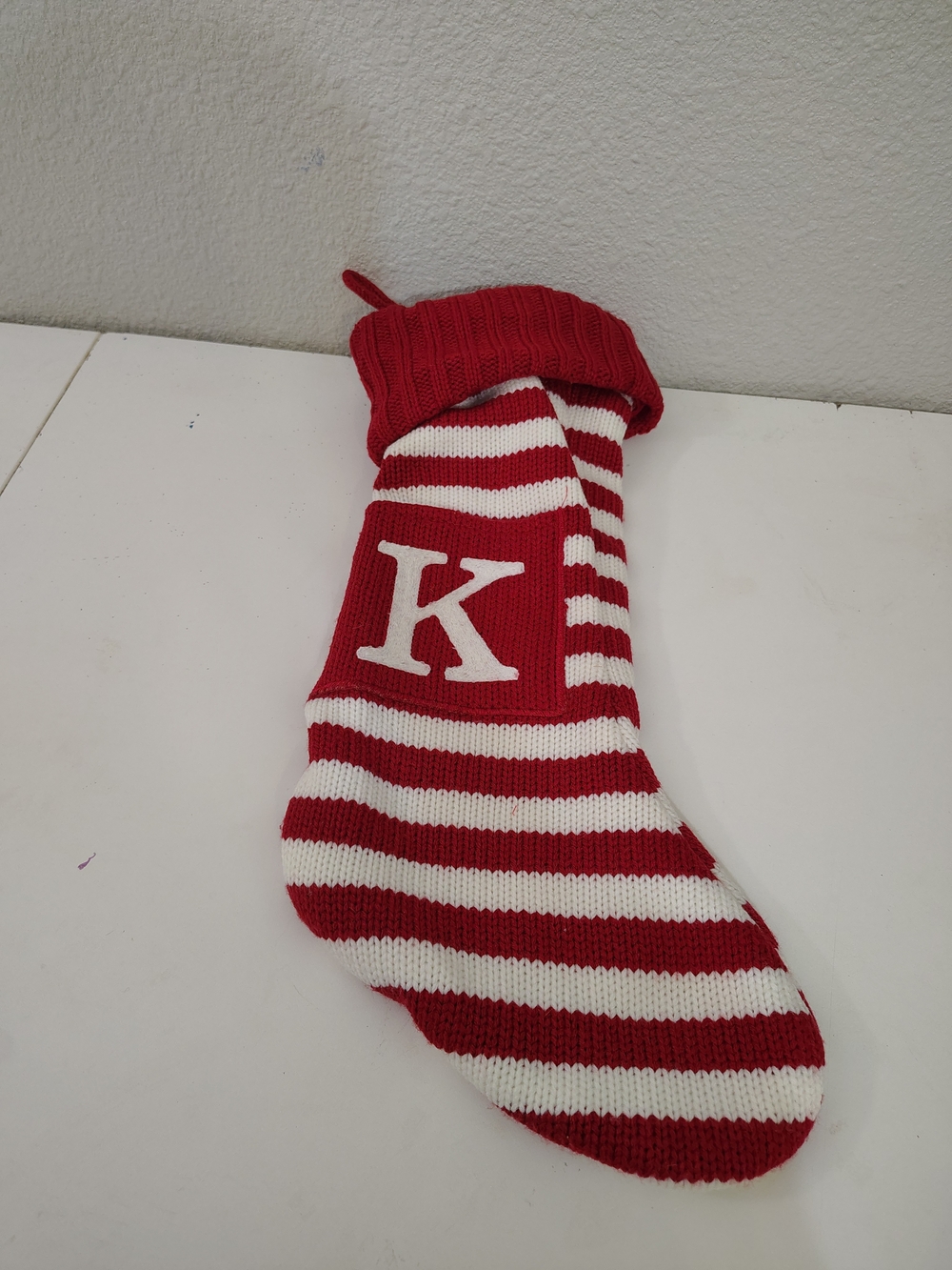Wondershop Red and White Striped Knit Christmas Stocking with K Monogram
